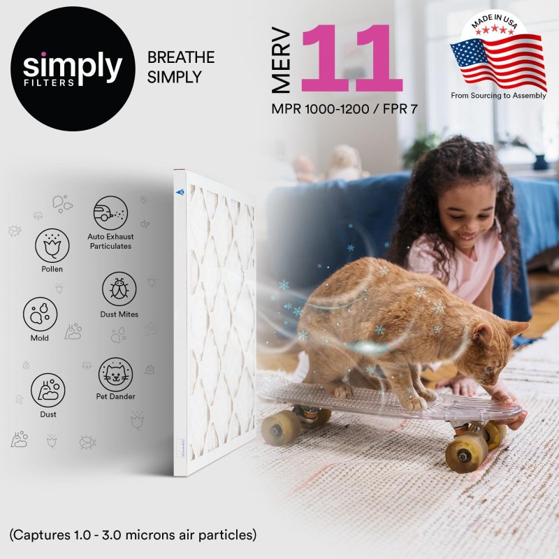 Simply 12x12x1 Air Filter, Merv 11, MPR 1000, 6 Pack, Furnace Air Filter for HVAC (Actual Size: 11.75"x11.75"x0.75") DUST, Pet, & Allergy Control - Image 2